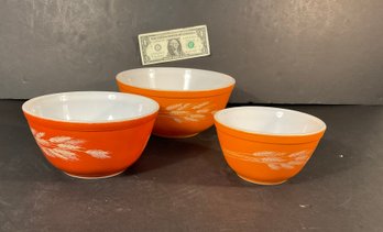 3 Vintage Autumn Harvest Pyrex Mixing Bowls