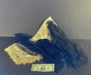 Antique Silk Shawl, Black Lace Mantillas, & Black Velvet Childs Muff