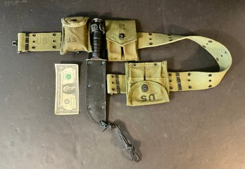 WWII US ARMY BELT WITH KNIFE AND AMMO POUCHES