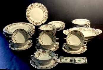 32 Vintage Haas & Czjzek Dinnerware Pieces: La Boheme Blue Pattern