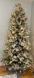 Large Frosted Pre-lit Christmas Tree With Color Change Lights And Sea Themed Ornaments