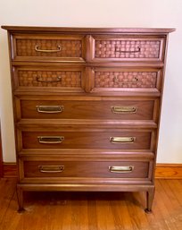 Mid Century Drexel Basket Weave Pattern Tall Chest Of Drawers