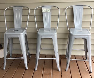 3 New Grey Metal Island/bar Chairs In An Industrial Style  Design