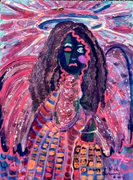 Original Maggie Blue Portrait Of Suzanne  Mixed Media Angel By Florida