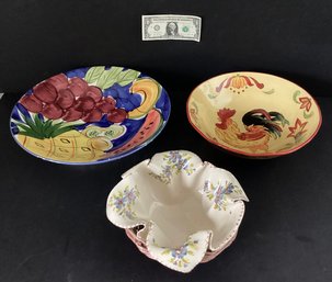1 Ceramic Bread Basket/2 Ceramic Serving Bowls