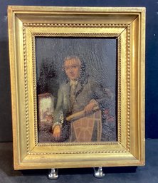 Antique Original Painting On Wood With Original Gilded Wood Frame