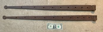 Pr. Large Antique Blacksmith Made Wrought Iron Strap Hinges