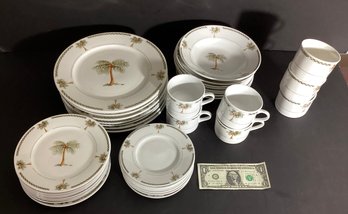 New 39 Piece Set Dinnerware Set Of Palm Tree Design On White Porcelain By Every Day Gibson
