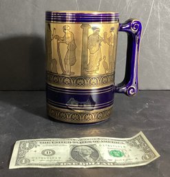 Large Cobalt Blue Mug With 24 Kt. Gold Design-of Classical Greek Figures