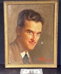 Original Oil Painting Of A Young Errol Flynn Lookalike  By M. De Marsan '59 (1959)