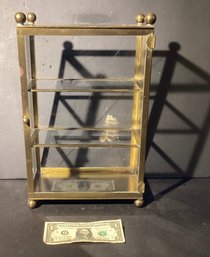 Vintage Brass-and- Glass Small Curio Cabinet