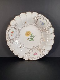 19th Century Antique Meissen Presentation Dish With Flowers And Gold