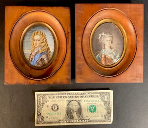 Pr. Antique Miniture Paintings On Ivory Portraits Circa 1800 French Signed