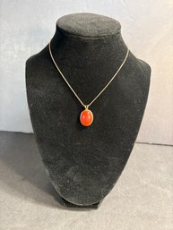 Estate 14k Necklace With A Cabochon Carnelian Pendent