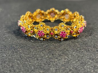 Estate 18k Rose Gold Flower Form Bracelet With Rubies &  Sapphires
