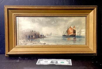 Antique 1900's Impressionist Dutch Print Under Glass With Wooden Frame