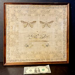 19th. Century Needlework Sampler Butterfles& Flowers