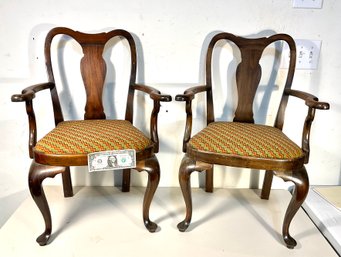 Pr. Custom Made Queen Anne Mahogany Baloon Seat Childs Chairs