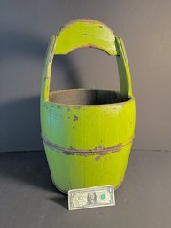 Vintage Green Painted Chinese Water Bucket