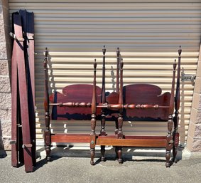 Pair Of High Quality Solid Mahogany Carved 4 Poster Beds