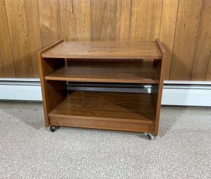 Walnut Mid Century Style Rolling Shelf