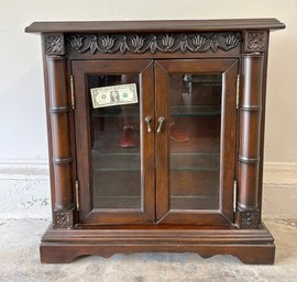Carved 2 Door Display Cabinet With Columns & Carvings