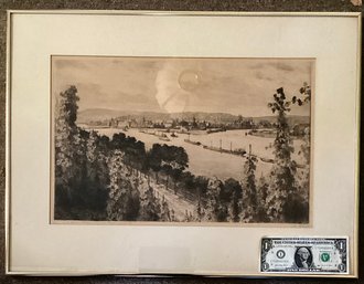 Original A. DOLRAITZ  Etching Of The Rhine River At Moselle By Artist A.DOLRIATZ