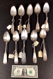 10 Antique Coin Silver Serving Spoons Circa 1831-1850  #14