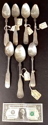7 Antique Coin Silver Serving Spoons Circa 1820-1840. #6