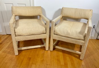 Pr. Milo, Bauman Upholstered Parsons Armchairs Mid Century