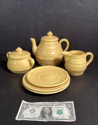 6 Piece-set Of Vintage Fulper- Stangle    Intake Tea Pot, Sugar & Creamer & 3 Plates