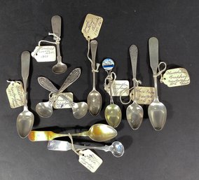 10 Varied Antique Coin Small Silver Spoons  Circa  1783-1905 #4