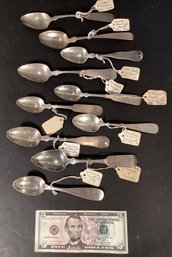 10 Antique Coin Silver Spoons Circa 1796-1840 #8