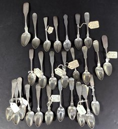 26 Miscellaneous Antique Coin Silver Spoons #13