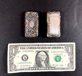 2 Antique Sterling Silver Engraved Match Safes