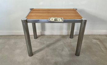 Mid Century Modern Chrome & Wood Top Side Table Table