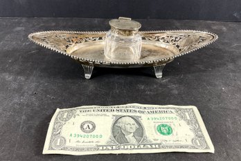 Antique English Silver & Crystal Ink Stand Hallmarked