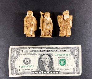 Three Antique Carved Ivory Figures With Animals