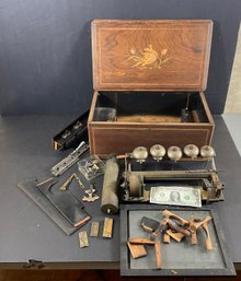 Antique Austrian/ French Cylinder Music Box With Inlay Case & Butterflies