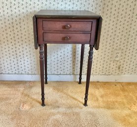 Vintage Mahogany Two Drawer Drop Leaf Sewing Stand