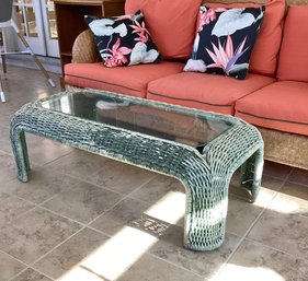 Contemporary Wicker Glass Top Ractangular Coffee Table