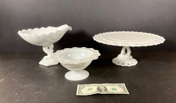 3 Pieces Of Westmoreland Milk Glass Table Items
