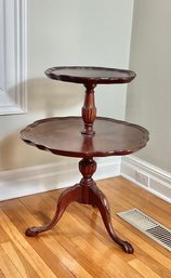 Two Tier Mahogany Piecrust Table With  Carved Base