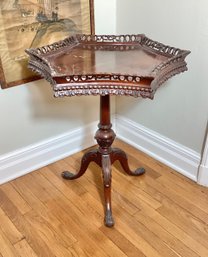 Antique Mahogany Carved Wine Table With Carved Gallery