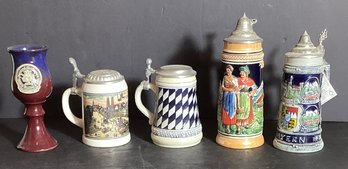 Lot Of 4 Vintage German Beer Steins & Pottery Mug