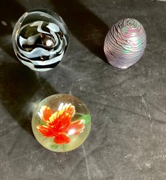 3 Vintage Blown Glass Paperweights
