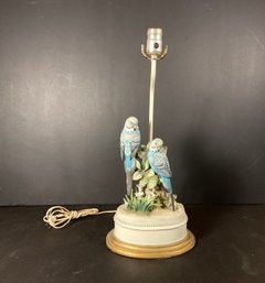 Vintage Porcelain Parakeet Figural Lamp Circa 1960s