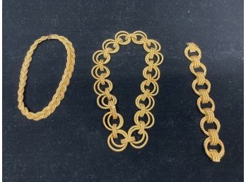 3 Pc. Vintage Grosse Germany Gold Plated Necklaces And Bracelet