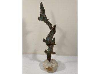 Curtis Jere Bronze And Marble Sculpture 3 Seagulls In Flight