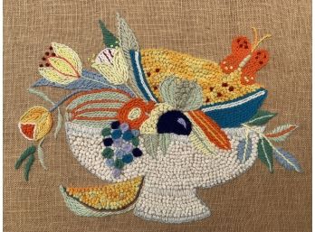 Mid Century Hooked Still Life Of Fruit Compote Great Colors